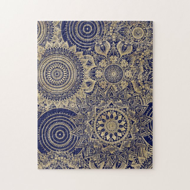 Gold Mandala Collection Blue Design Jigsaw Puzzle (Vertical)