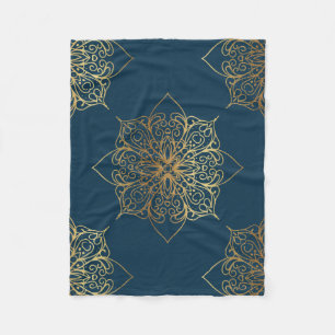 Gold Mandala Damask Pattern Fleece Blanket