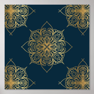 Gold Mandala Damask Pattern Foil Prints