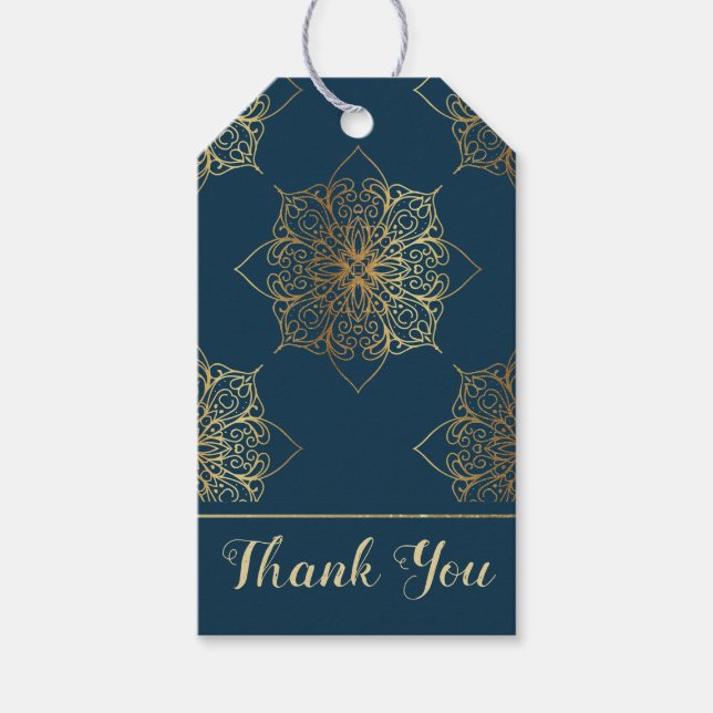 Gold Mandala Damask Pattern Gift Tags (Front)