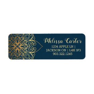 Gold Mandala Damask Pattern Return Address Label