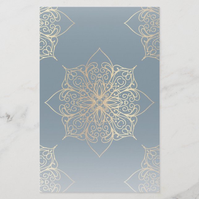 Gold Mandala Damask Pattern Stationery (Front)