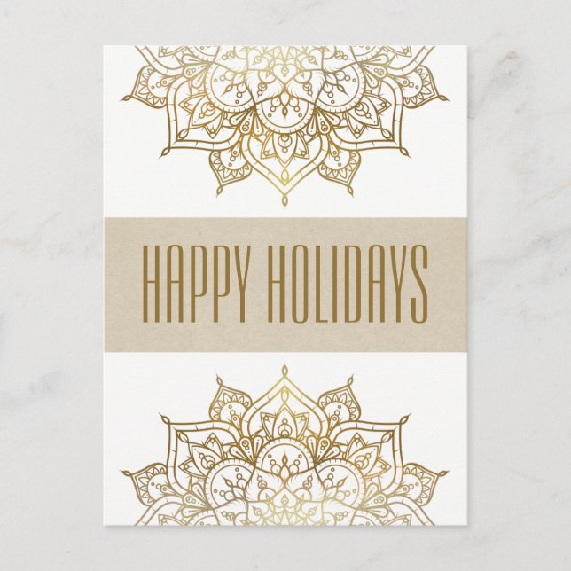 Gold Mandala Elegant Chic Glam Holiday Greetings (Front)