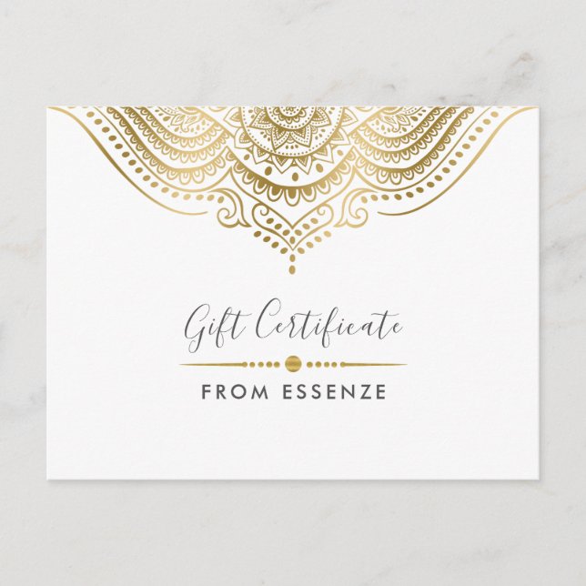 Gold Mandala Gift Certificate Design Postcard (Front)