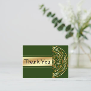 Gold Mandala Green Background Thank You Card