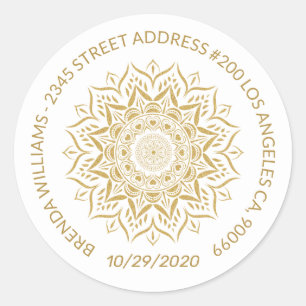 Gold mandala hearts and swirls classic round sticker