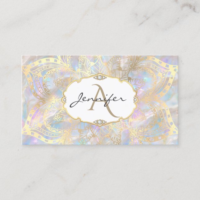 Gold Mandala Iridescent Holographic Opal Unique Business Card (Front)