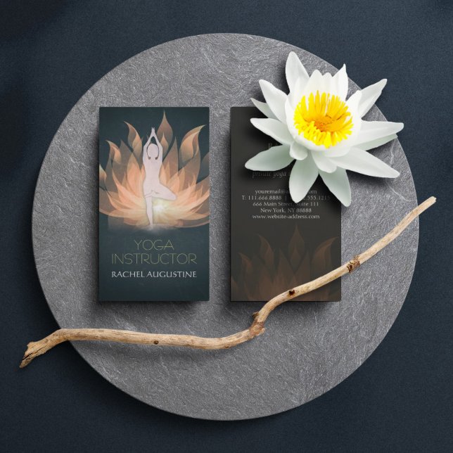 Gold Mandala Lotus Floral and Yoga Meditation Pose Business Card (Creator Uploaded)