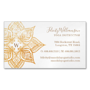 Gold Mandala Lotus Flower Monogram Magnetic Business Card