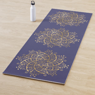 Gold Mandala Navy Blue Boho Yoga Mat
