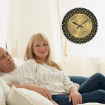 Gold Mandala on Black 50th Wedding Anniversary Large Clock<br><div class="desc">Gold ornate mandala circle on black background,  customisable gold wedding Anniversary. Celebrating 50 years of happy memories customisable text.</div>