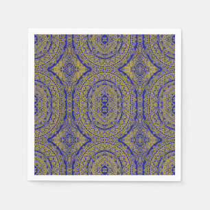 Gold Mandala On Blue Napkin
