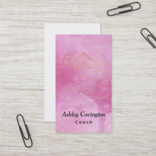Gold Mandala Over Textured Deep Pink Watercolor 4 Business Card