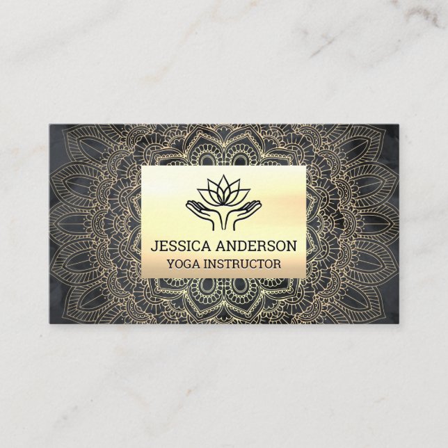 Gold Mandala Pattern | Healing Lotus Hands Business Card (Front)