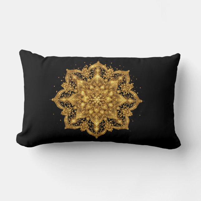 Gold Mandala Pillow Luxury Decorative Throw  (Front)