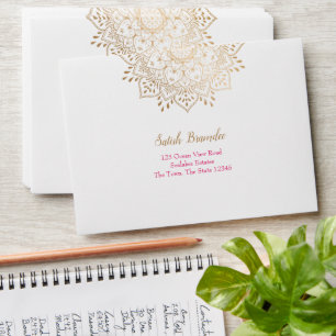 Gold mandala pink addressed  envelope
