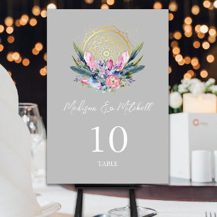 Gold Mandala Pink Crystal Boho Handfasting Wedding Table Number