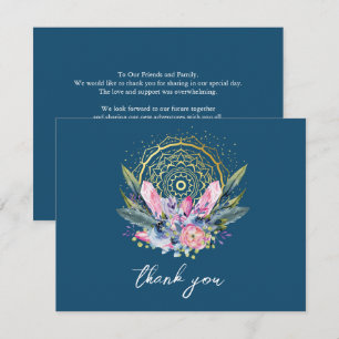 Gold Mandala Pink Crystal Boho Handfasting Wedding Thank You Card