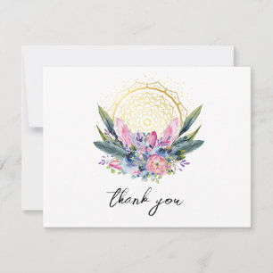 Gold Mandala Pink Crystal Boho Handfasting Wedding Thank You Card
