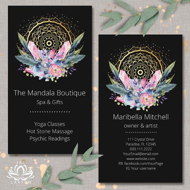 Gold Mandala Pink Crystals Psychic Spa Spiritual  Business Card (Creator Uploaded)