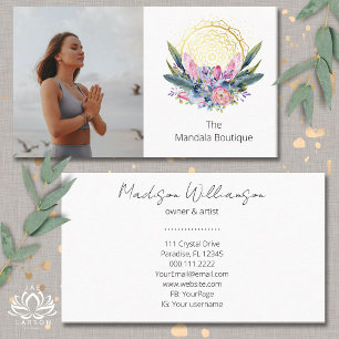 Gold Mandala Pink Crystals Psychic Spiritual Photo Business Card