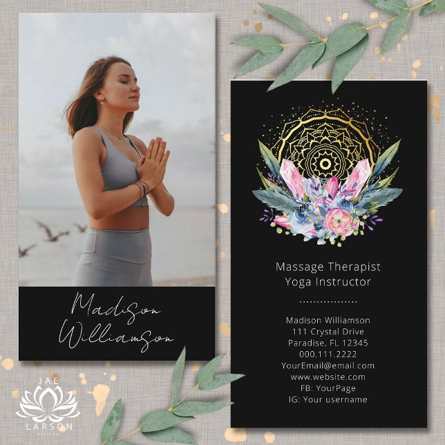 Gold Mandala Pink Crystals Psychic Spiritual Photo Business Card (Creator Uploaded)