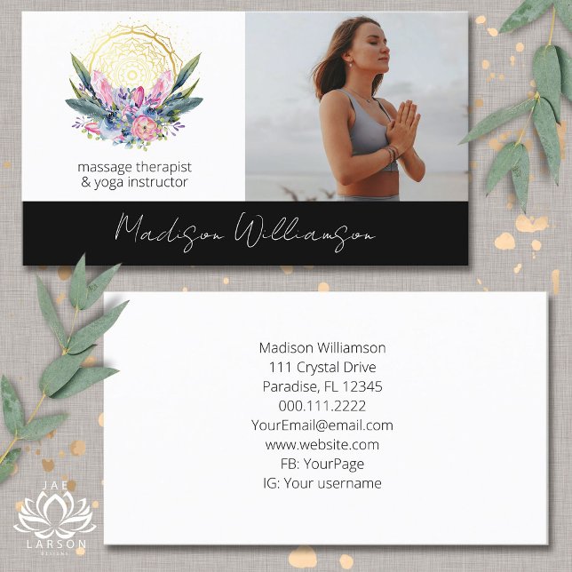 Gold Mandala Pink Crystals Psychic Spiritual Photo Business Card (Creator Uploaded)