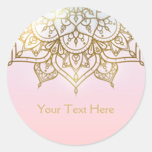Gold Mandala Pink Peach Chic Modern Glam Favour Classic Round Sticker