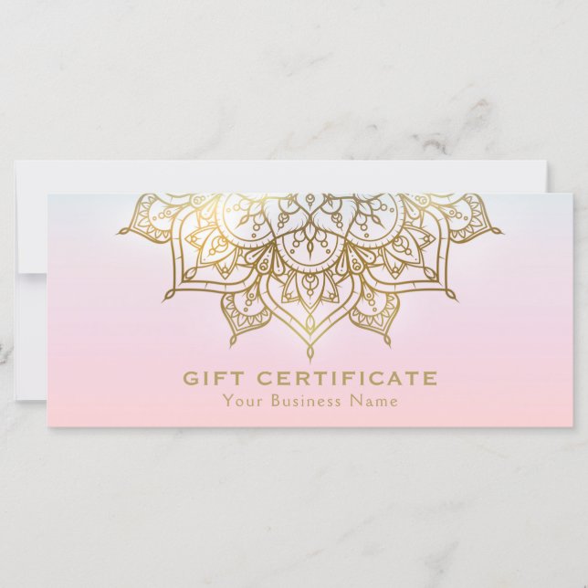 Gold Mandala Pink Peach Modern Gift Certificate (Front)