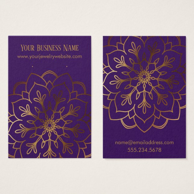 Gold Mandala & Purple Earring Holder Display Cards (Front & Back)