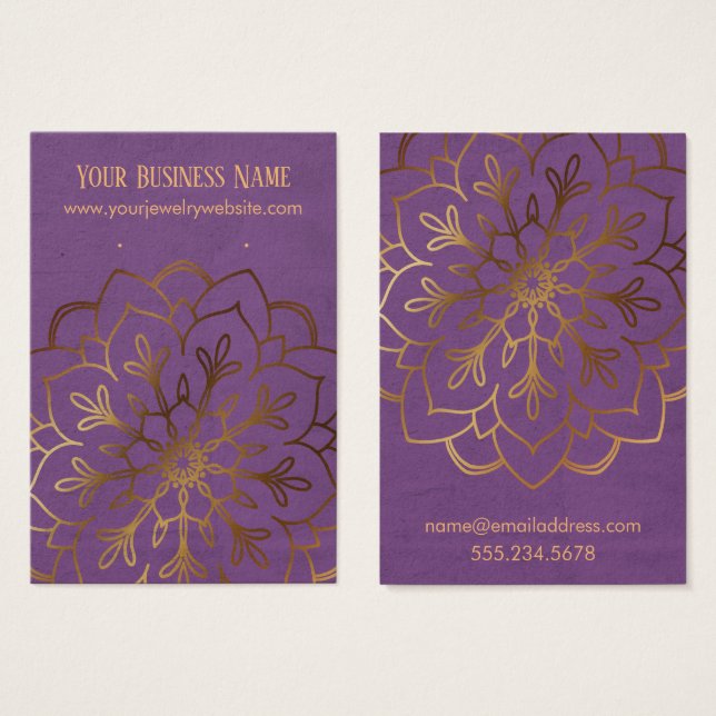 Gold Mandala & Purple Earring Holder Display Cards (Front & Back)