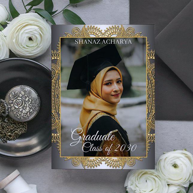 Gold Mandala Silver Grey Graduation Announcement (Creator Uploaded)
