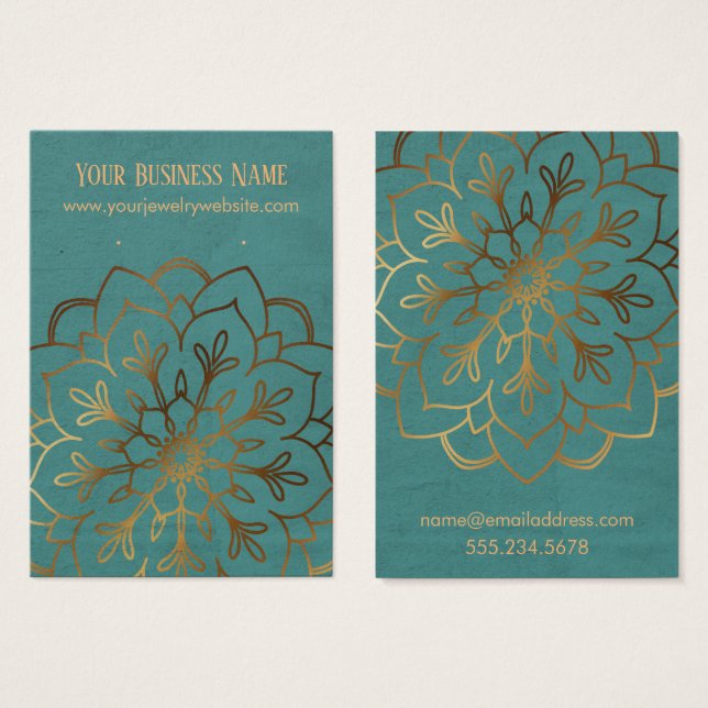 Gold Mandala & Teal Earring Holder Display Cards (Front & Back)