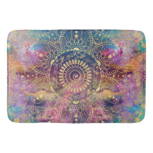 Gold Mandala Watercolor Colourful Nebula Bath Mat