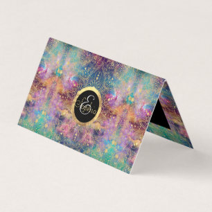 Gold Mandala Watercolor Colourful Nebula Business Card
