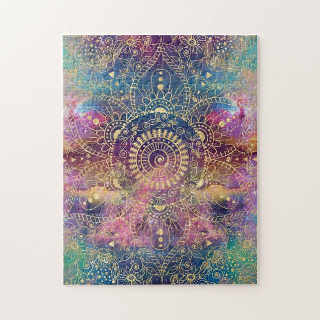 Gold Mandala Watercolor Colourful Nebula Jigsaw Puzzle (Vertical)