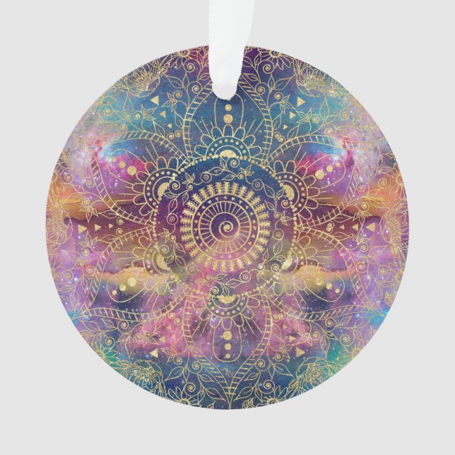 Gold Mandala Watercolor Colourful Nebula Ornament (Front)