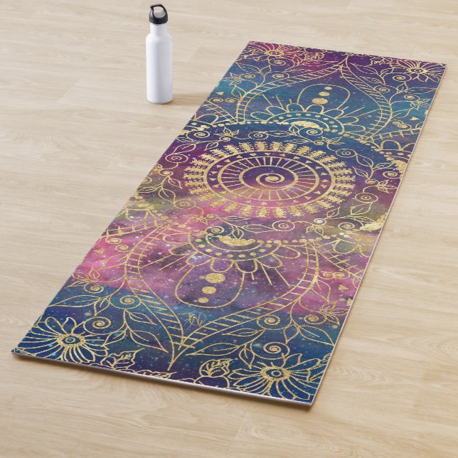 Gold Mandala Watercolor Colourful Nebula Yoga Mat (In Situ)