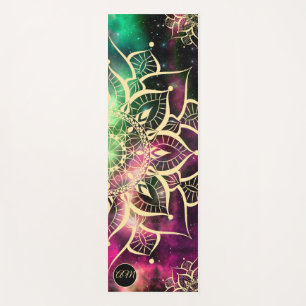 Gold Mandala Watercolor Nebula Initials Yoga Mat