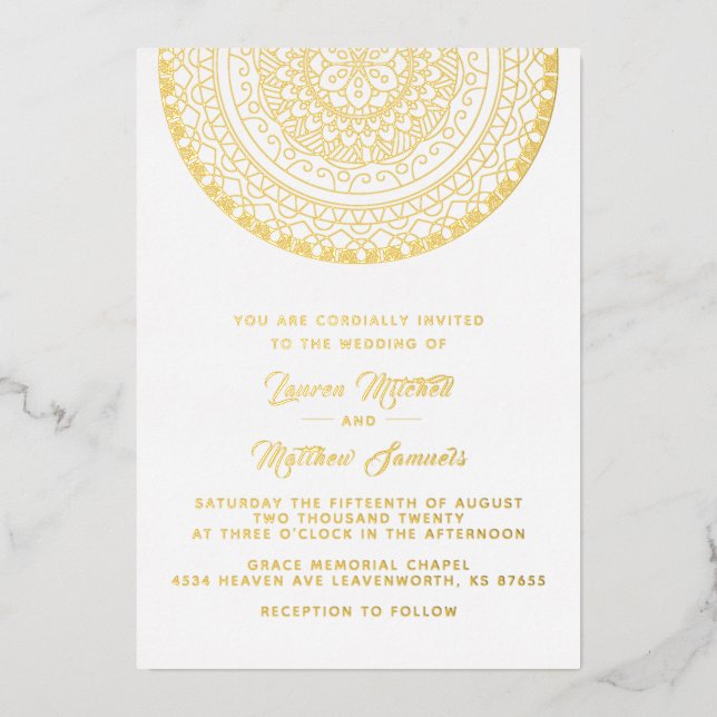 Gold Mandala Wedding Foil Invitation (Front)