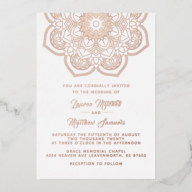Gold Mandala Wedding Foil Invitation (Front)