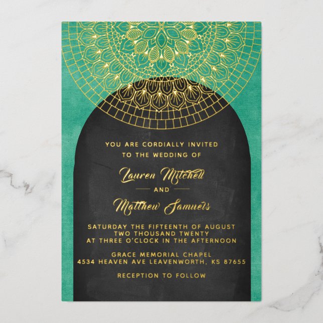 Gold Mandala Wedding Foil Invitation (Front)