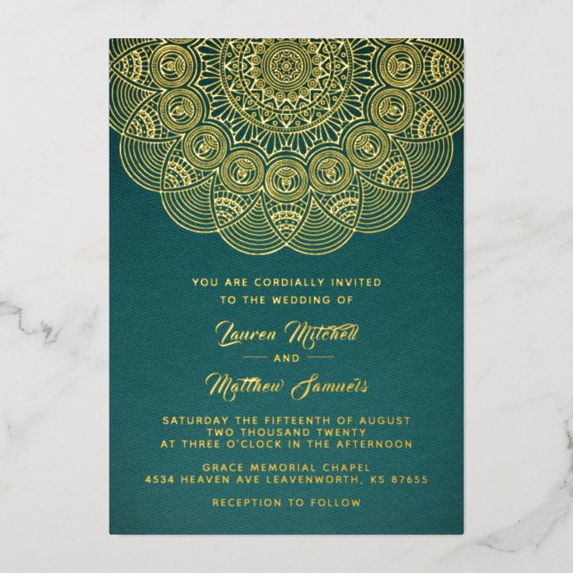 Gold Mandala Wedding Foil Invitation (Front)