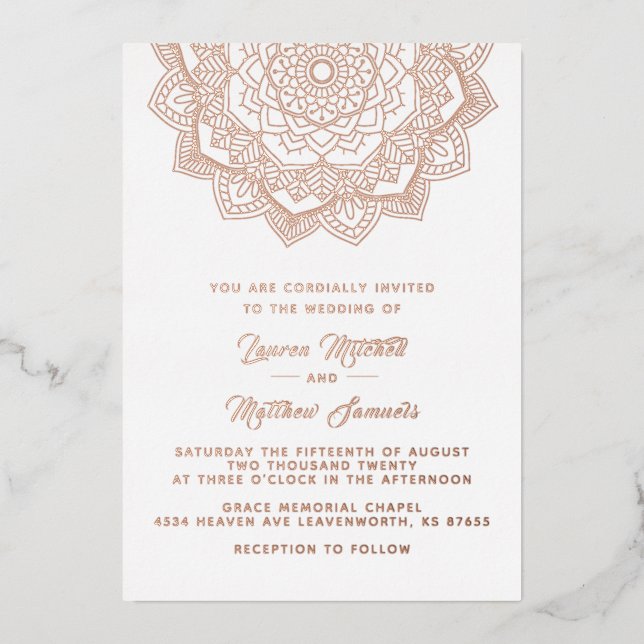 Gold Mandala Wedding Foil Invitation (Front)