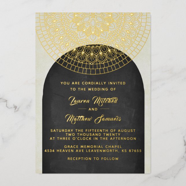 Gold Mandala Wedding Foil Invitation (Front)