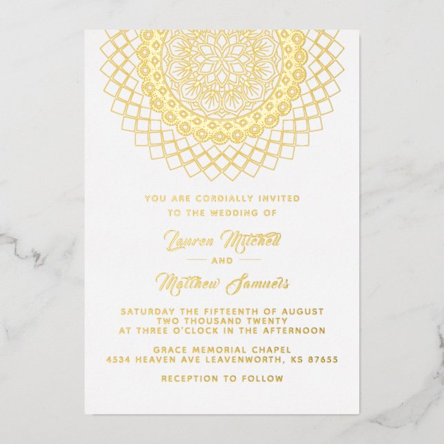 Gold Mandala Wedding Foil Invitation (Front)
