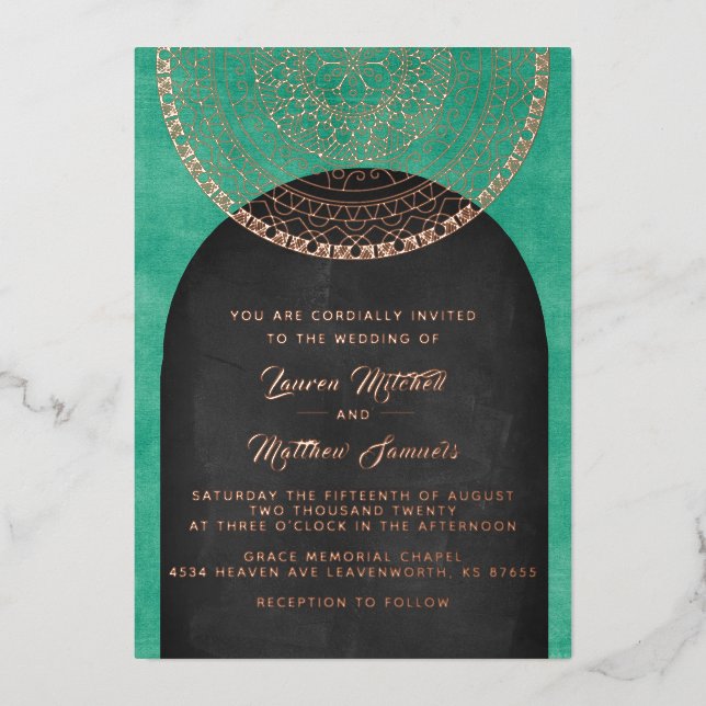 Gold Mandala Wedding Foil Invitation (Front)