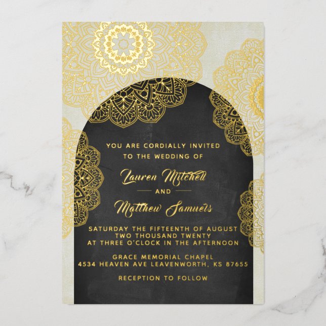 Gold Mandala Wedding Foil Invitation (Front)