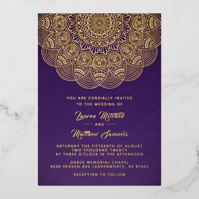 Gold Mandala Wedding Foil Invitation (Front)