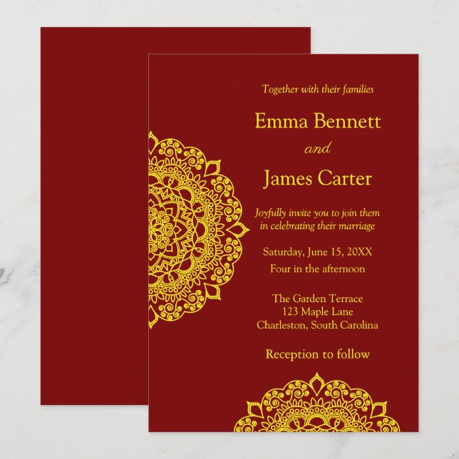 Gold mandala wedding invitaion (Front/Back)